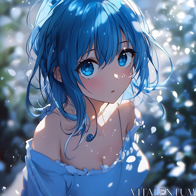 Ethereal Blue-Haired Anime Portrait AI Image