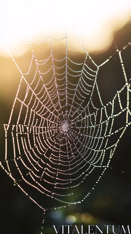 AI ART Spiderweb Glowing with Dew