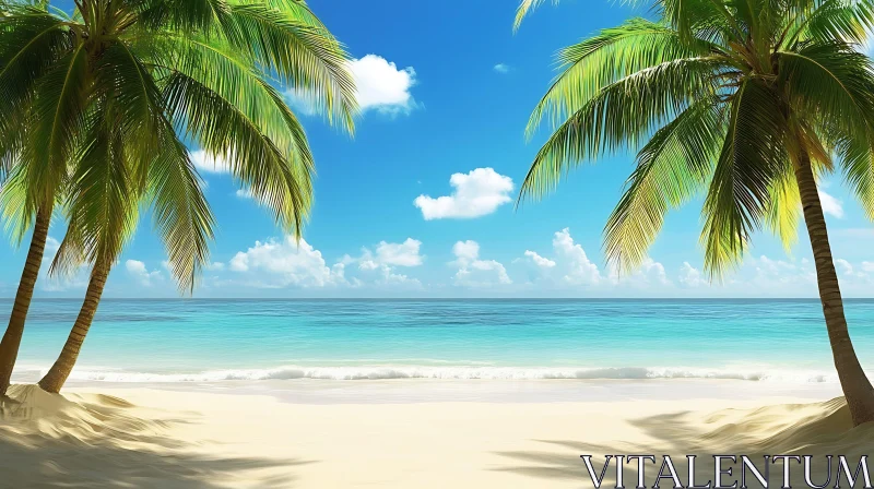 AI ART Seaside View with Palm Trees and Blue Sky