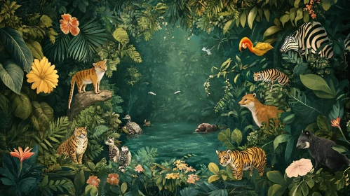 Jungle Animals in Lush Forest
