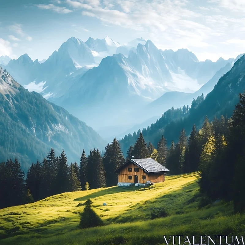 AI ART Scenic Mountain Cabin Vista