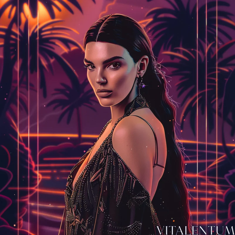 AI ART Kendall Jenner Digital Art in a Tropical Background