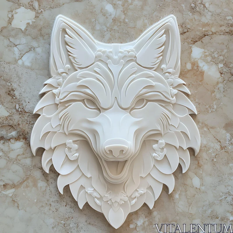 White Wolf Ornament on Marble Background AI Image