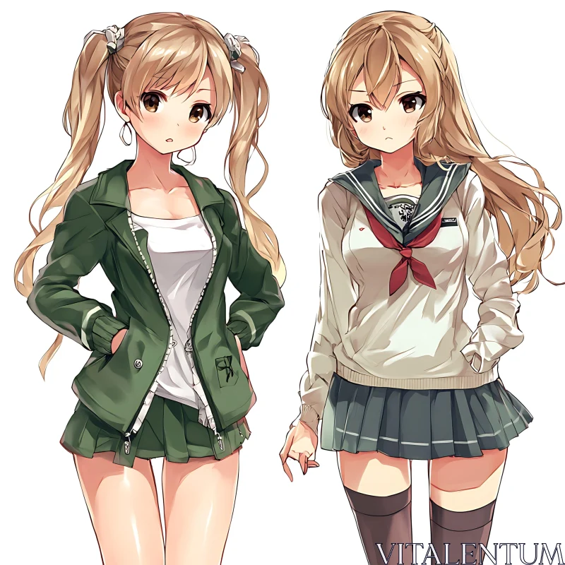 School Uniform Anime Girls AI Image