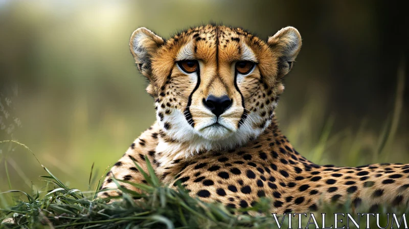 Cheetah Lounging in Grass, Close-up AI Image