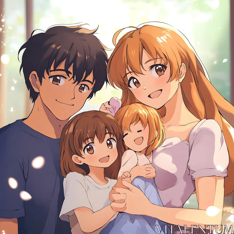 Happy Anime Family with Children AI Image