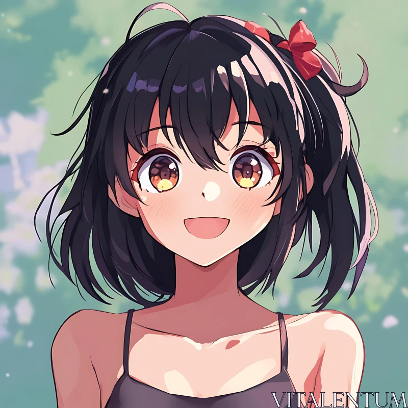 Happy Anime Girl with Bright Eyes AI Image