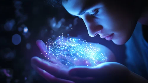 Person with Glowing Network in Hands