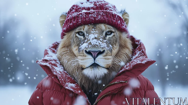 Winter Lion Portrait AI Image