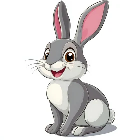 Grey Cartoon Rabbit with Pink Ears