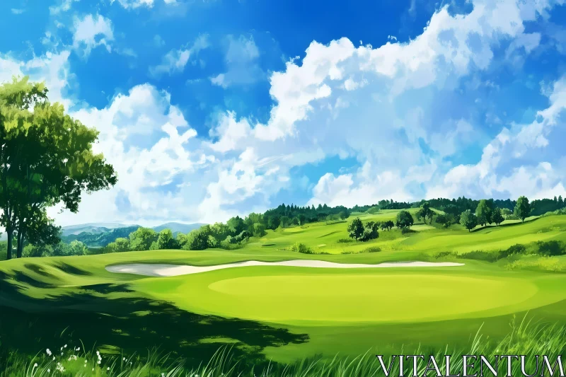 AI ART Tranquil Green Field Under a Clear Blue Sky , AI