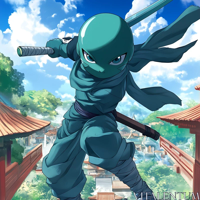 Anime Ninja Leaping with Sword AI Image