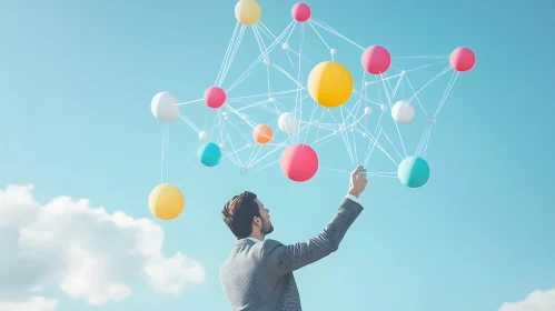 Man Connecting Colorful Spheres