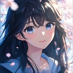 Ethereal Anime Portrait with Cherry Blossoms