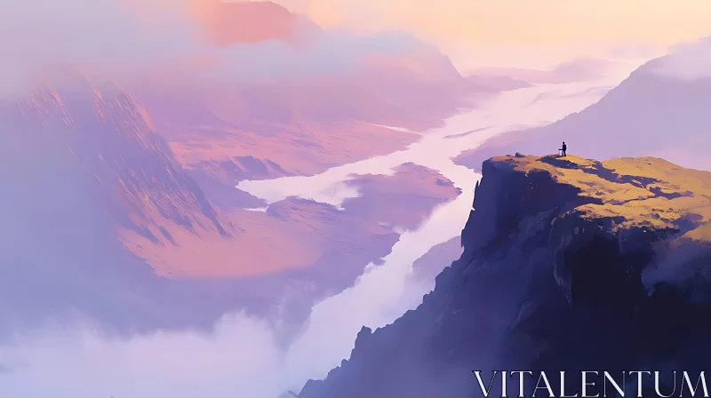 Cliffside Contemplation: A Tranquil Landscape AI Image