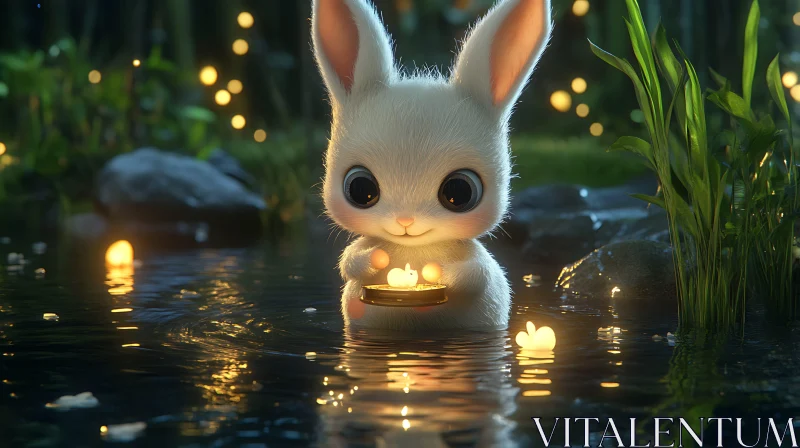 Whimsical Rabbit with Candlelight Reflection AI Image