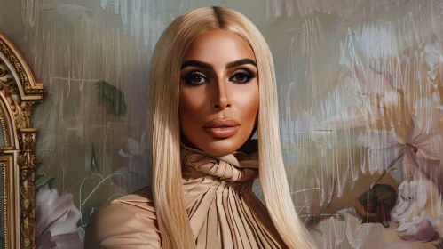 Kim Kardashian Glamorous Portrait in Beige