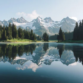 Still Lake Reflecting Mountains and Trees