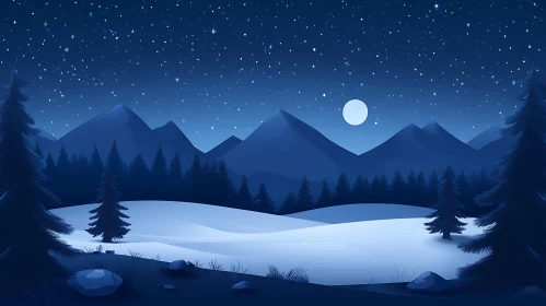 Snowy Hills and Starry Sky