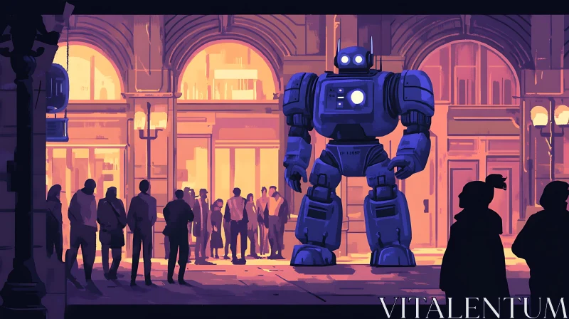 AI ART Blue Robot in Urban Setting