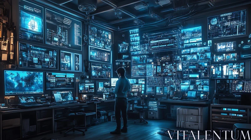 Blue Data Room with Person AI Image