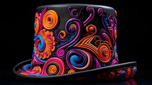 Colorful Swirls Top Hat - Intricately Carved with Precision