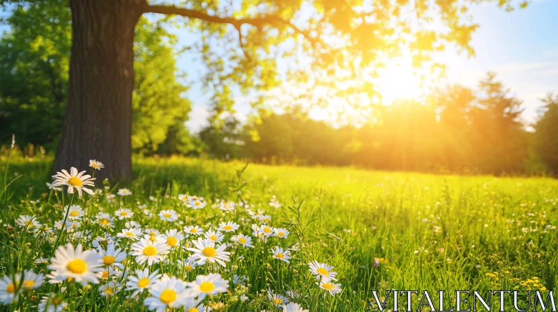 White Daisies in a Sunlit Meadow AI Image