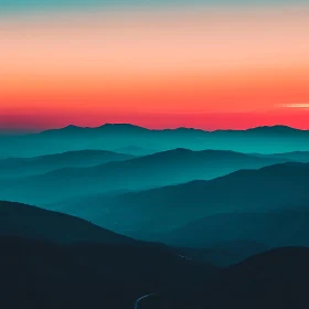 Mountain Range Sunset Teal Gradient