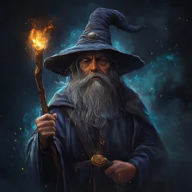 Enigmatic Wizard Holding a Magical Flame