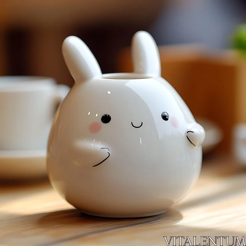 AI ART Minimalist White Rabbit Ceramic Decor