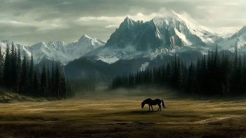 Serene Horse in Mountain Valley
