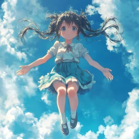 Floating Anime Girl Among Clouds