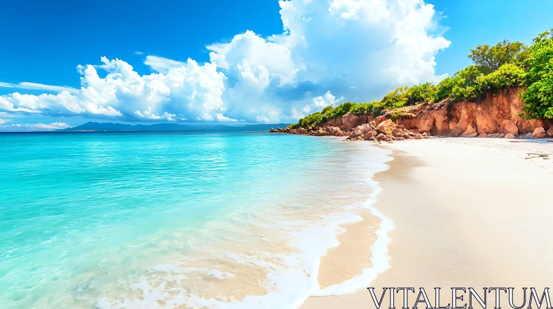 AI ART Tranquil Beach Scene: Turquoise Sea and White Sand