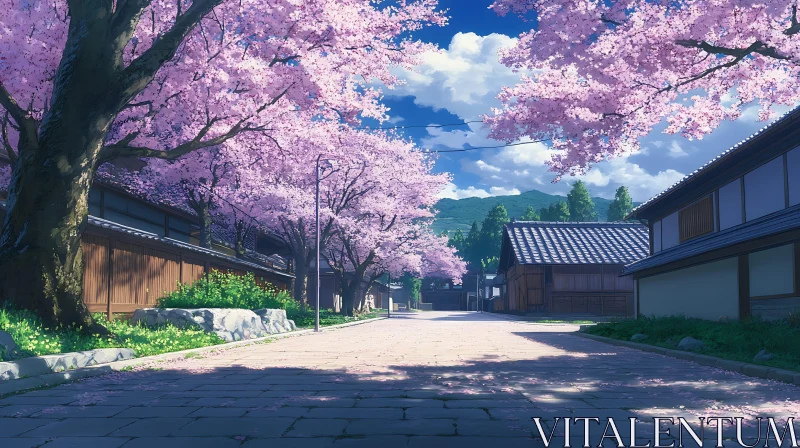 Blossoming Street in Spring AI Image