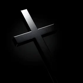 Glossy Black Cross in Darkness