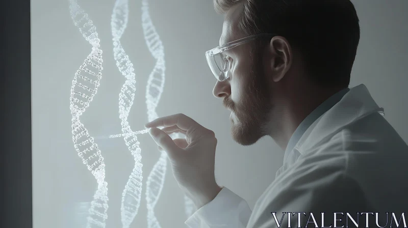 AI ART Scientist Analyzing DNA Structure