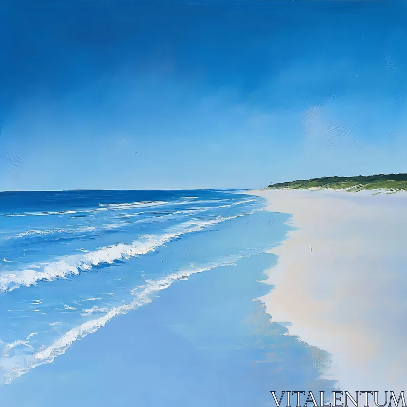 Calm Beach and Blue Sky Seascape Art AI Image