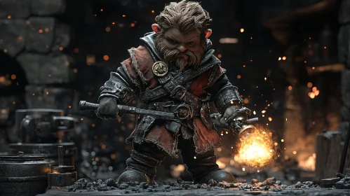 Determined Dwarf Amidst Sparks