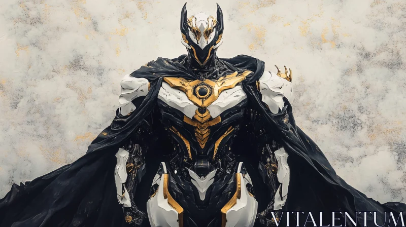 Intricate Cyborg with White and Gold Armor AI Image