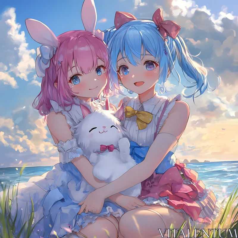 Cute Anime Beach Scene with Bunny Girls AI Image