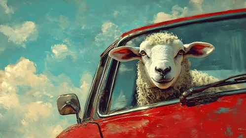 Sheep Driving a Classic Car