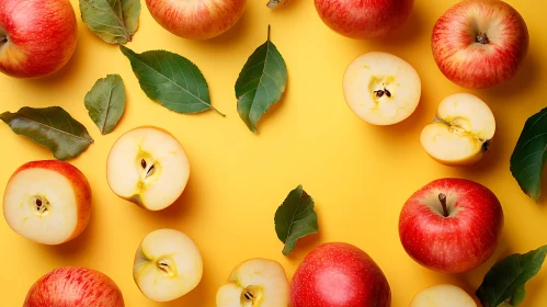 Red Apples and Green Leaves Composition