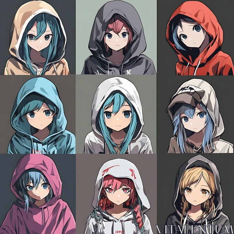 Anime Characters in Hoodies AI Image