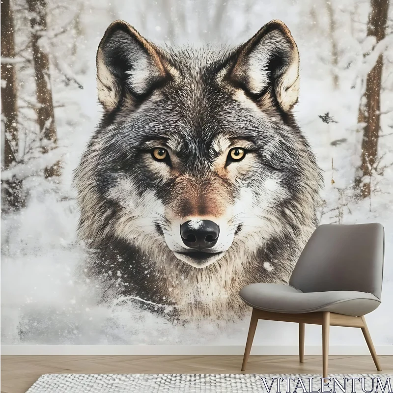 Wolf in Snowy Woods AI Image