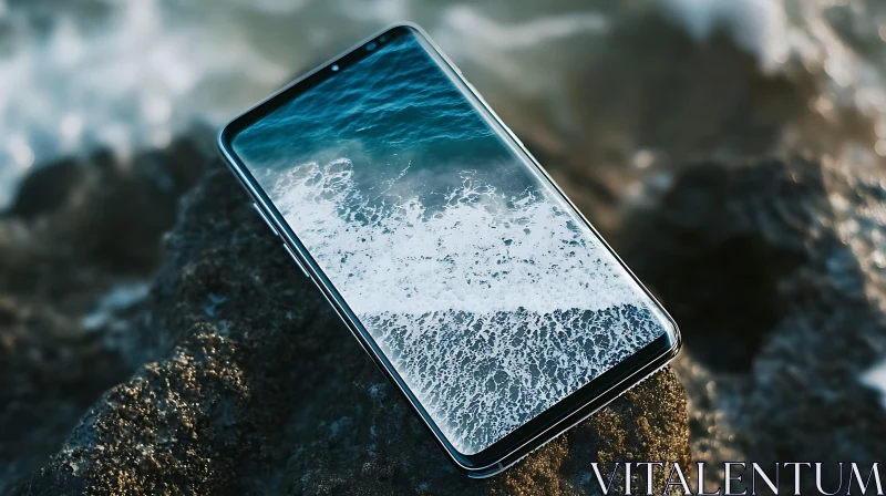 AI ART Smartphone Displaying Ocean Scenery