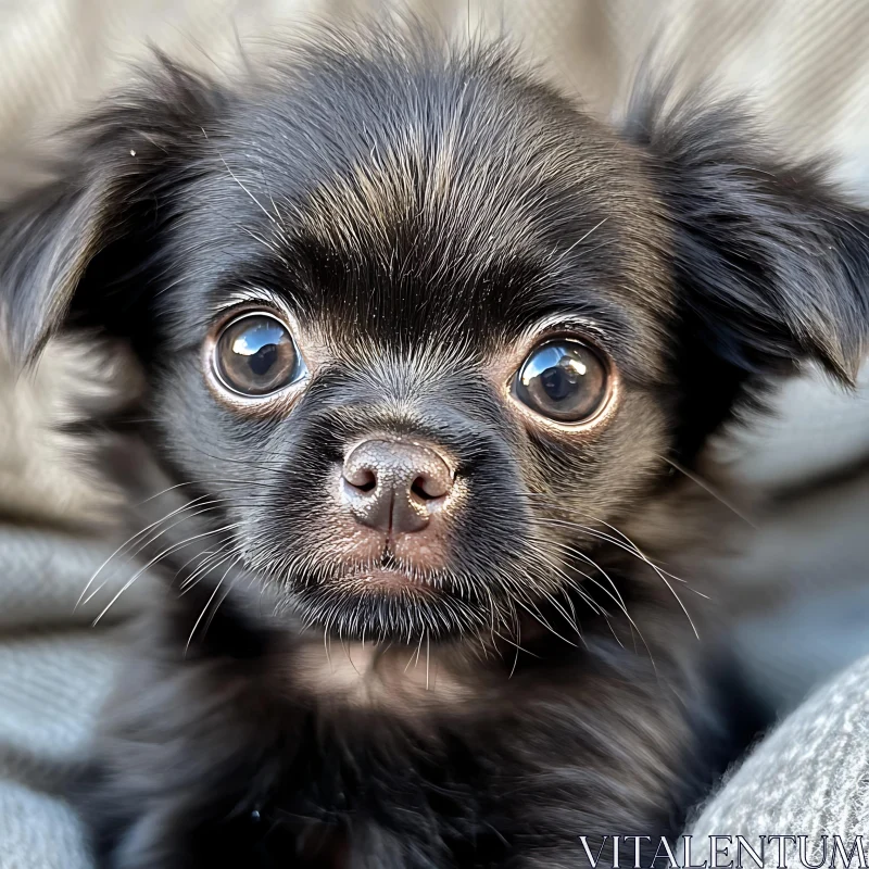 Innocent Black Puppy Close-Up AI Image