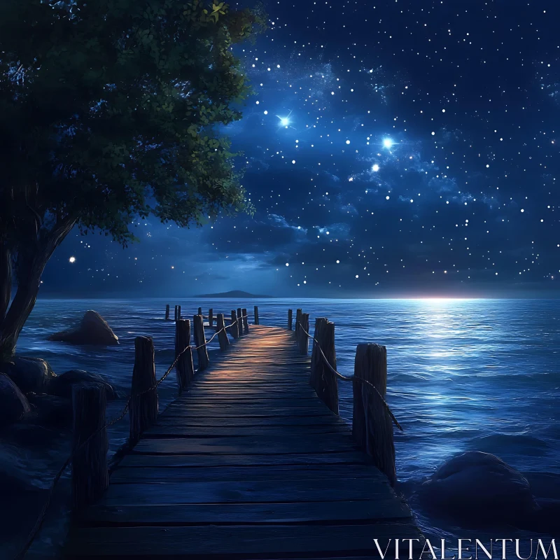 Starry Night Over Calm Waters AI Image