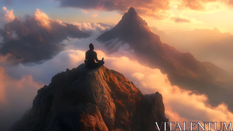 Meditative Silhouette in Mountain Landscape AI Image