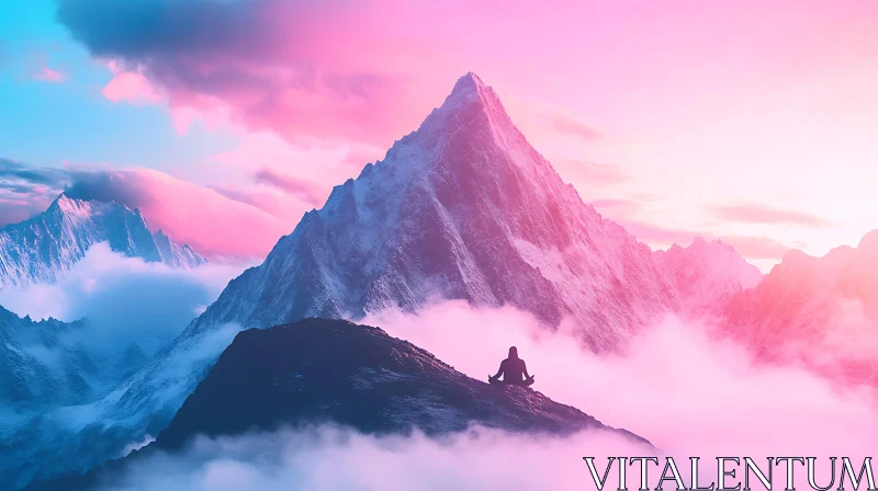 Meditative Silhouette in Mountain Landscape AI Image