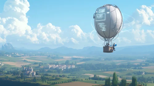 Futuristic Flight Over Verdant Fields